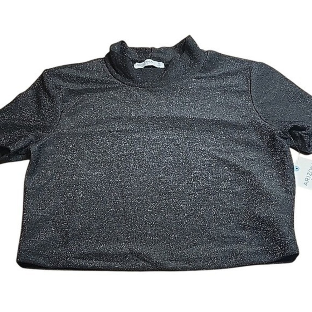 Arizona Sparkly Glitter Mock Neck Crop Top, y2k Party Glam, Black,‎ Medium, New